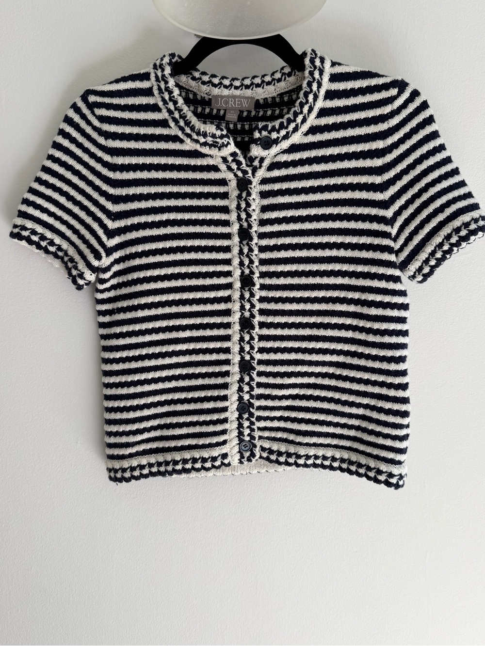 J.Crew women’s' Black & White Striped Knit Short-Sleeve Cardigan